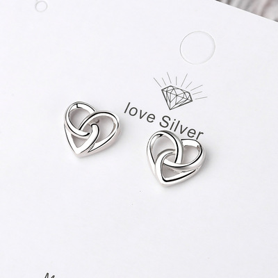 Sterling Silver Love Heart Stud Earrings For Women Luxury