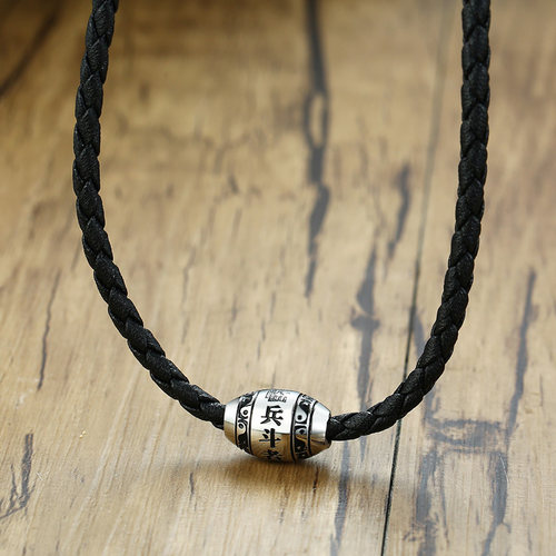 Men's Necklace 9 words Buddha Mantra Lucky Beads Stainless S