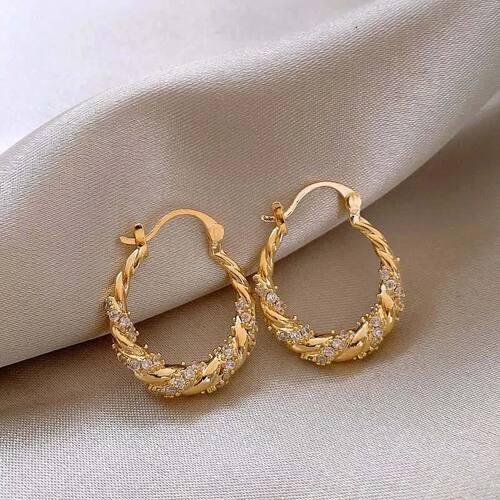 Shiny Zircon Twisted Hoop Earrings for Women Fashion Gold