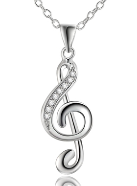 925 Sterling Silver 18 Inches Chain Music Notes Pendant