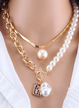 2023 Layered Punk Chain Necklace Key Lock Pendant Metal