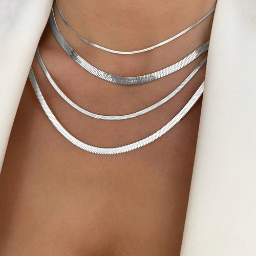 3-5mm Women Herringbone Necklace, Stainless Steel Silver
