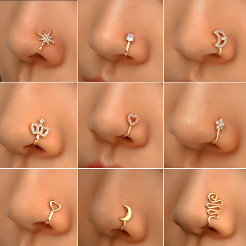 New 1Pc Copper Zircon Non-Piercing Nose Ring Heart Star