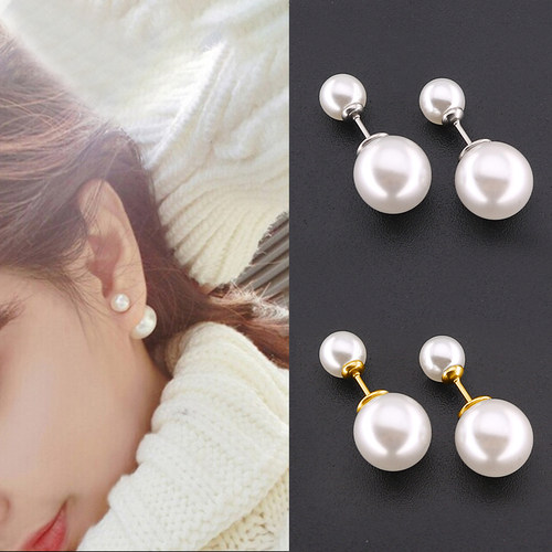 Korean Fashion Double Earrings Pearl Stud Earrings Round