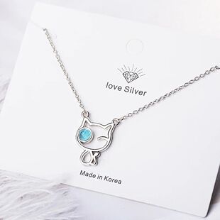 Sterling Silver Cat Crystal Pendants Necklaces For Women