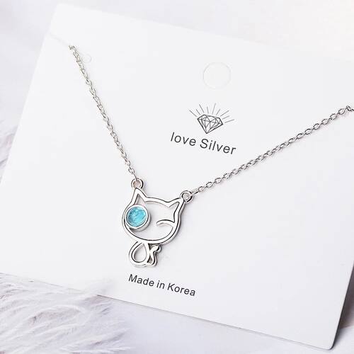 Sterling Silver Cat Crystal Pendants Necklaces For Women
