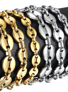 Stainless Steel Coffee Beans Marina Link Chain Bracelets