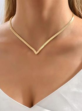 Korean Fashion Flat Snake Chain Herringbone Necklace for