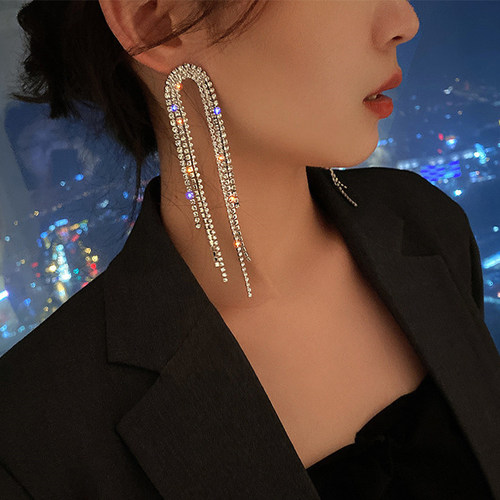 Fashion Statement Earring Long Full Rhinestone Big Earrings