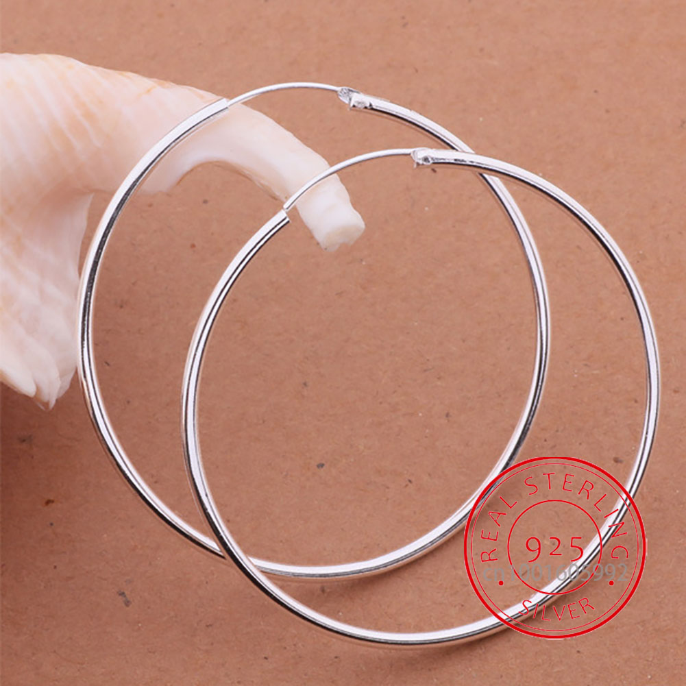 100% Pure 925 Sterling Silver Hoop Earrings For Women 50mm