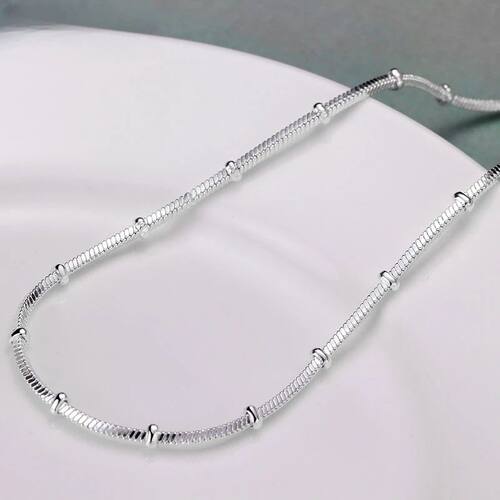 Silver Color 18/20 Inch 2mm Snake Chain Beads Necklace For