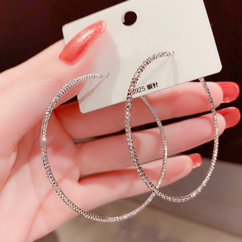 Silver Color Geometric Large Circle Hoop Earrings For Women