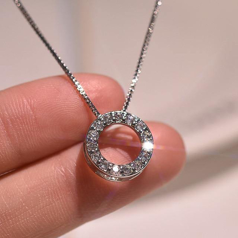 New New Trendy Circle Necklace with Cubic Zirconia