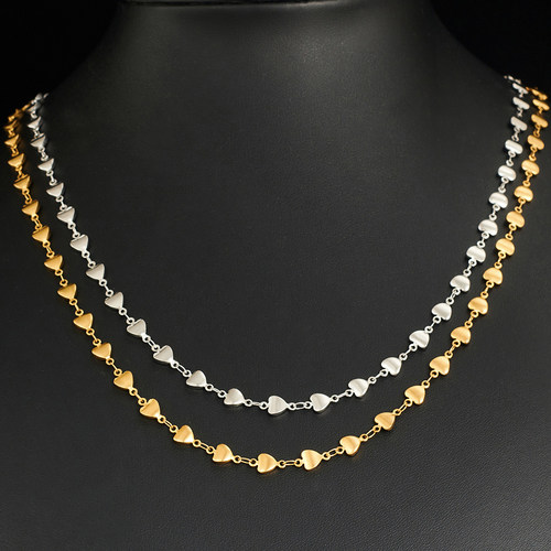 6mm Vintage Stainless Steel Heart Necklace Women Link Chain