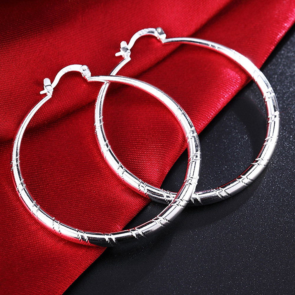 925 Sterling Silver 30/40/50/60mm Carving Circle Hoop