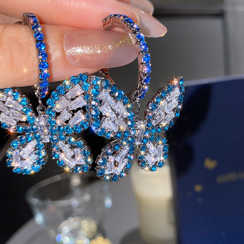 French Full Rhinestone Butterfly Stud Earrings For Women