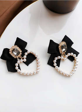 S925 needle Sweet Jewelry Black Bowknot Earrings 2023 New