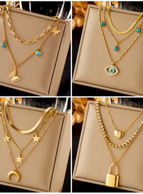 2023 316L Stainless Steel Butterfly Moon Lock Blue Eyes Pend