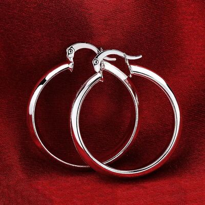 4cm Silver Color Smooth Big Circle Hoop Earrings For Women