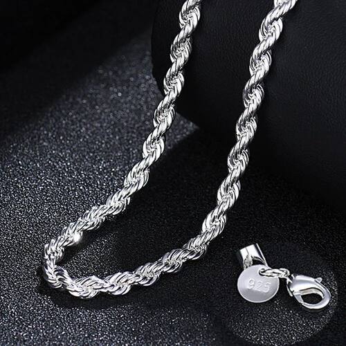 New Sterling Silver 4MM Women Men chain Male Twisted Rope