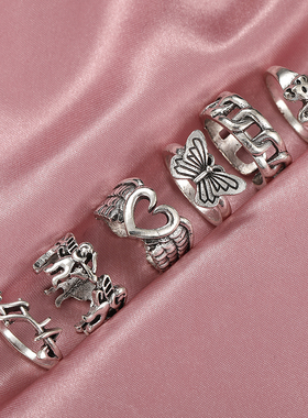 Vintage Silver Plated Angel Wings Ring for Womens Gothic