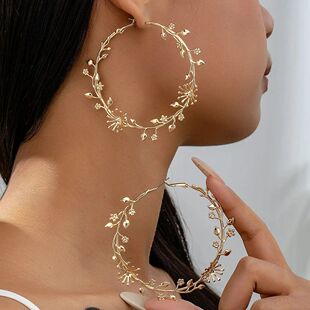 Vintage Exaggerated Leaf Flower Hoop Earrings for Women