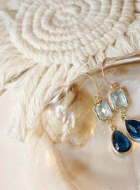 2023 New Arrival Elegant Retro Blue Crystal Square Dangle