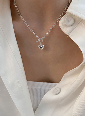 Vintage Silver Plated Heart Stamp Necklace for Women Trendy