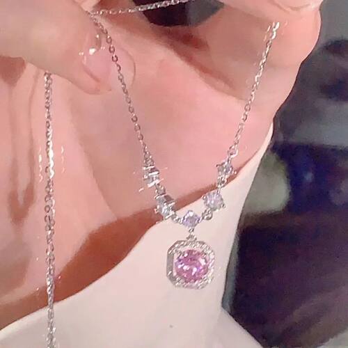 Square Pink Pendant Necklace For Women Fashionable