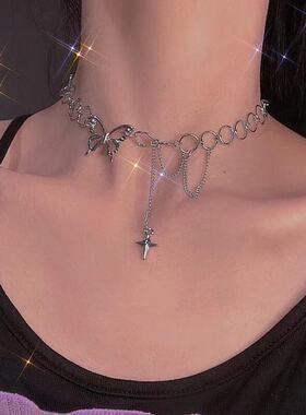 Fashion Choker Necklace for Women Silver Color Butterfly