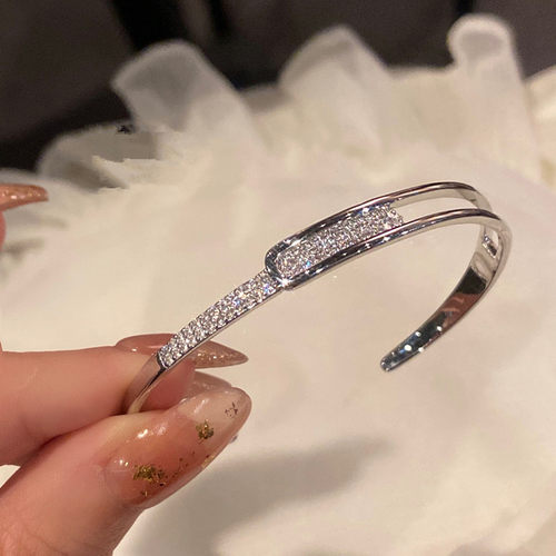 925 Sterling Silver Zirconia Inline Opening Bracelet