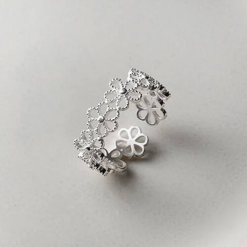 Sterling Silver Hollow Flower Adjustable Rings For Women