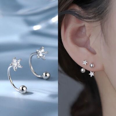 Fashion 2PC Stainless Steel Screw Ball Stars Crystal CZ