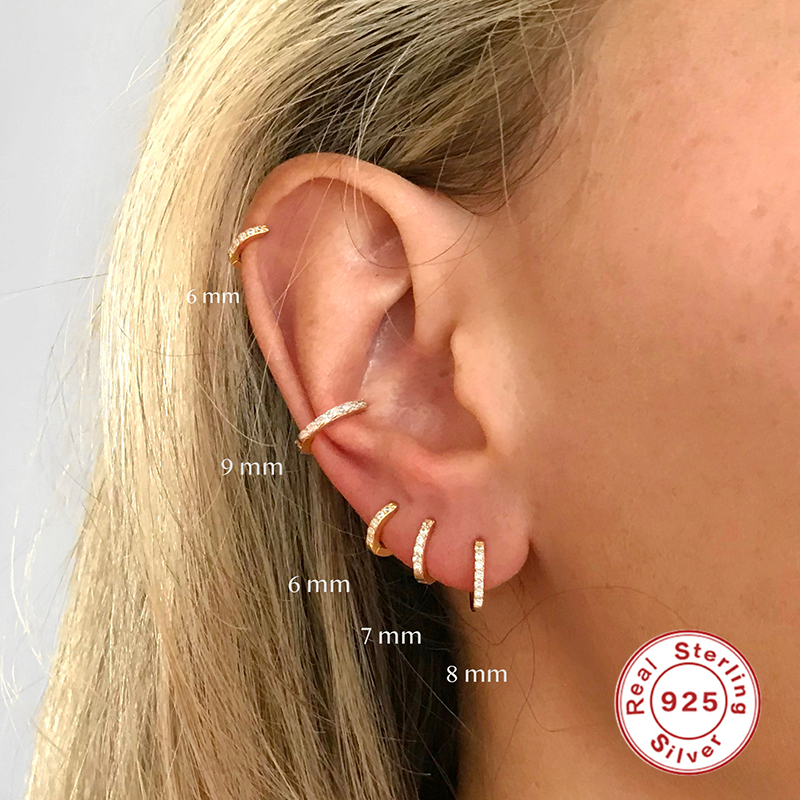 2023 Sterling Silver Minimal Hoop Earrings Crystal Zirconia