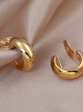 Vintage Golden Minimalist C Shape Clip on Hoop Earrings Non