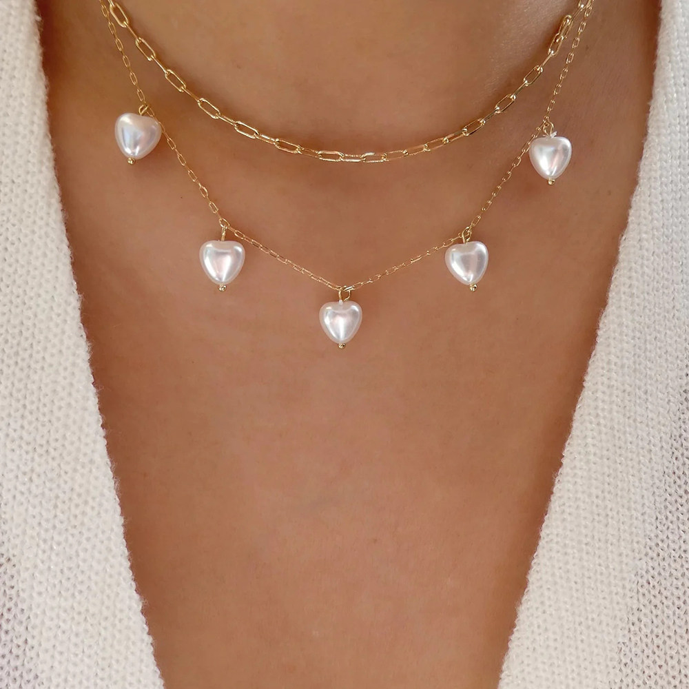 Vintage Elegant Heart Pendant Pearl Necklace For Women
