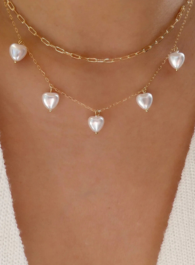 Vintage Elegant Heart Pendant Pearl Necklace For Women