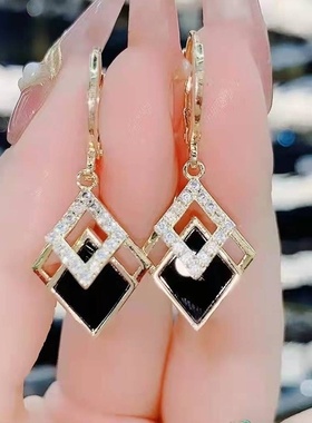 Korean Fashion Rhinestone Dangle Earrings for Women Black