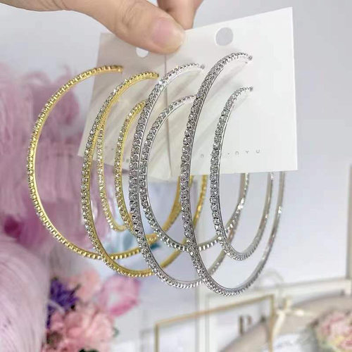 30-70mm Big Hoop Earrings For Women Girls Circle Crystal