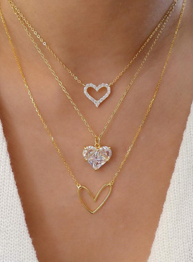 Fashion Gold Color Multilayer Heart Necklace for Women