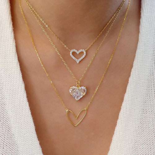 Fashion Gold Color Multilayer Heart Necklace for Women