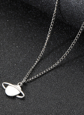 Simple Silver Color Saturn Necklace for Men Women Hip Hop