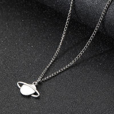 Simple Silver Color Saturn Necklace for Men Women Hip Hop
