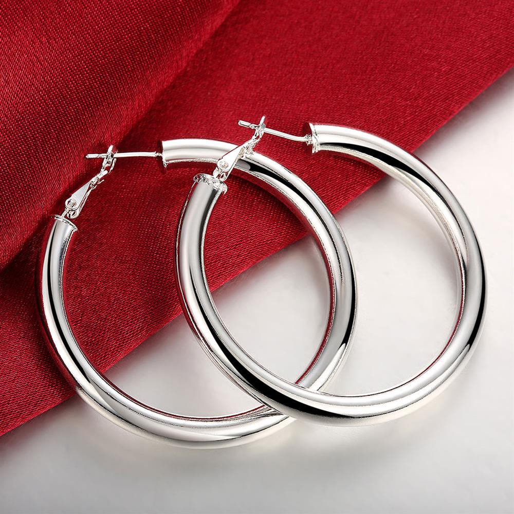 925 Sterling Silver Smooth 50MM Big Circle Hoop Earrings