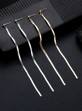 Simple Style Box Chain Tassel Drop Earrings for Women Long