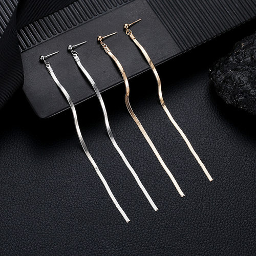Simple Style Box Chain Tassel Drop Earrings for Women Long