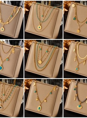 2025 316L Stainless Steel Green Stone Crystal Necklace For W