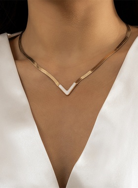 Korean Fashion Flat Snake Chain Herringbone Necklace for