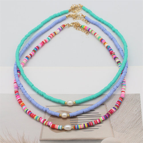 Natural Fresh Water Pearl Necklace Colorful Soft Polymer