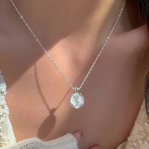 Silver Circular Geometry Rose Necklace Dropwise Glaze